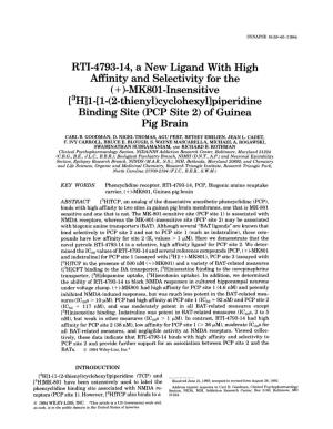 RTI-4793-14, a New Ligand with High Affinity and Selectivity For