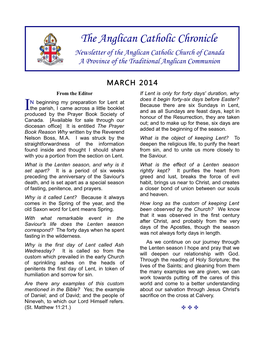 The Anglican Catholic Chronicle March 2014