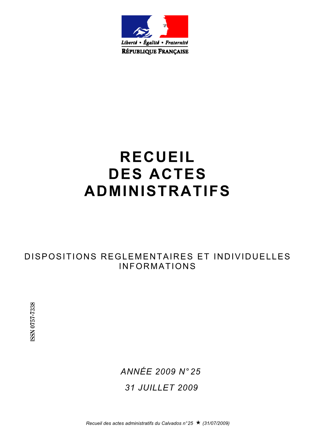 Recueil Des Actes Administratifs N° 25 Du 31