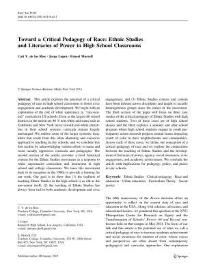 Toward a Critical Pedagogy of Race: Ethnic Studies and Literacies of Power in High School Classrooms