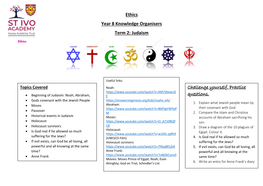Ethics Year 8 Knowledge Organisers Term 2: Judaism