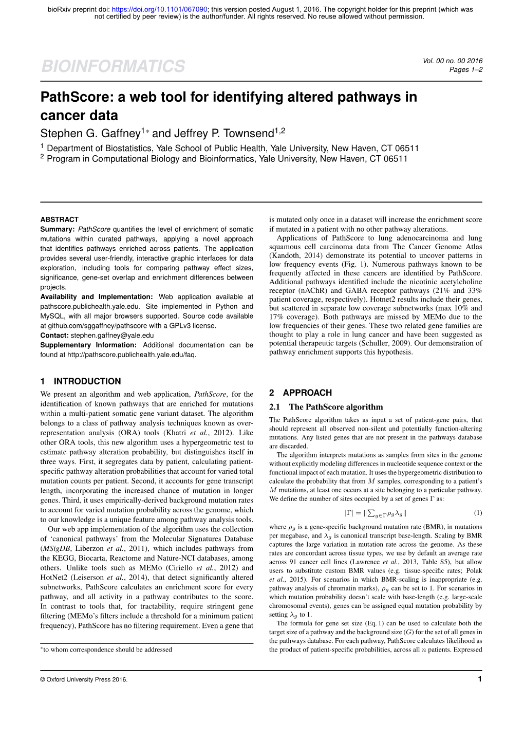 Pathscore: a Web Tool for Identifying Altered Pathways in Cancer Data Stephen G