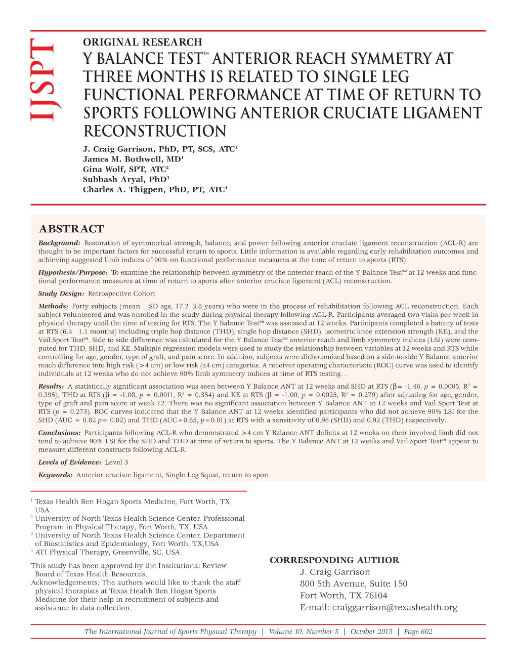 Y Balance Test™Anterior Reach Symmetry At