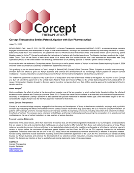Corcept Therapeutics Settles Patent Litigation with Sun Pharmaceutical