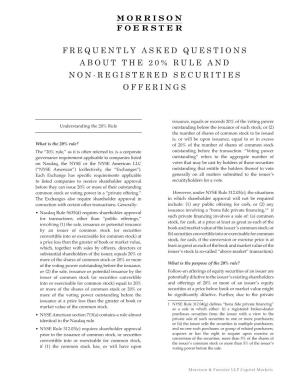 Frequently Asked Questions About the 20% Rule and Non-Registered Securities Offerings