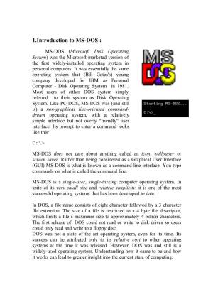 Introduction to MS-DOS
