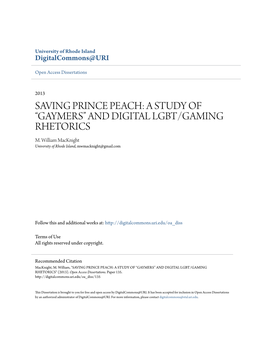 A Study of Â•Œgaymersâ•Š and Digital Lgbt/Gaming Rhetorics