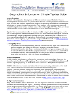 Geographical Influences on Climate Teacher Guide