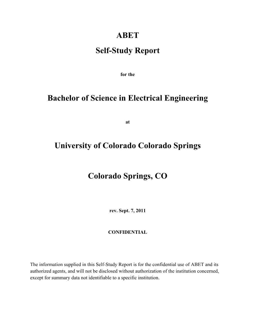 ABET Self-Study Report Bachelor of Science in Electrical Engineering