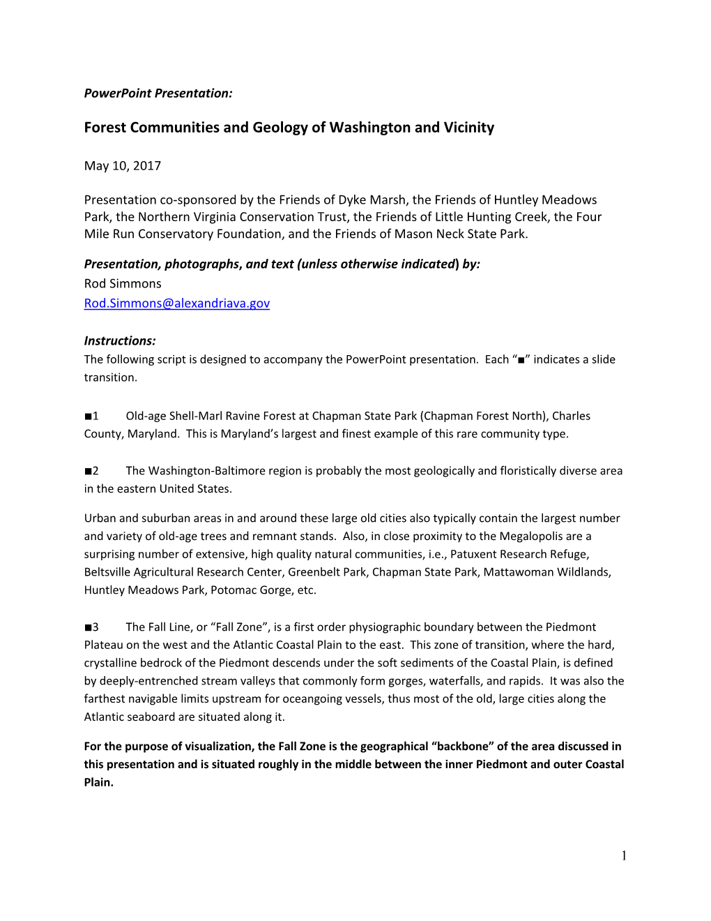 Forest Communities and Geology of Washington and Vicinity