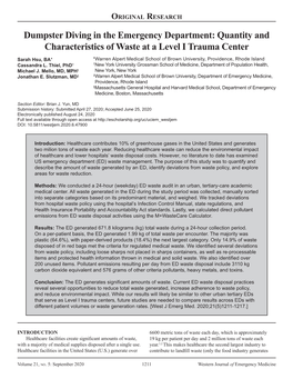 Quantity and Characteristics of Waste at a Level I Trauma Center