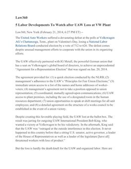 Law360 5 Labor Developments to Watch After UAW