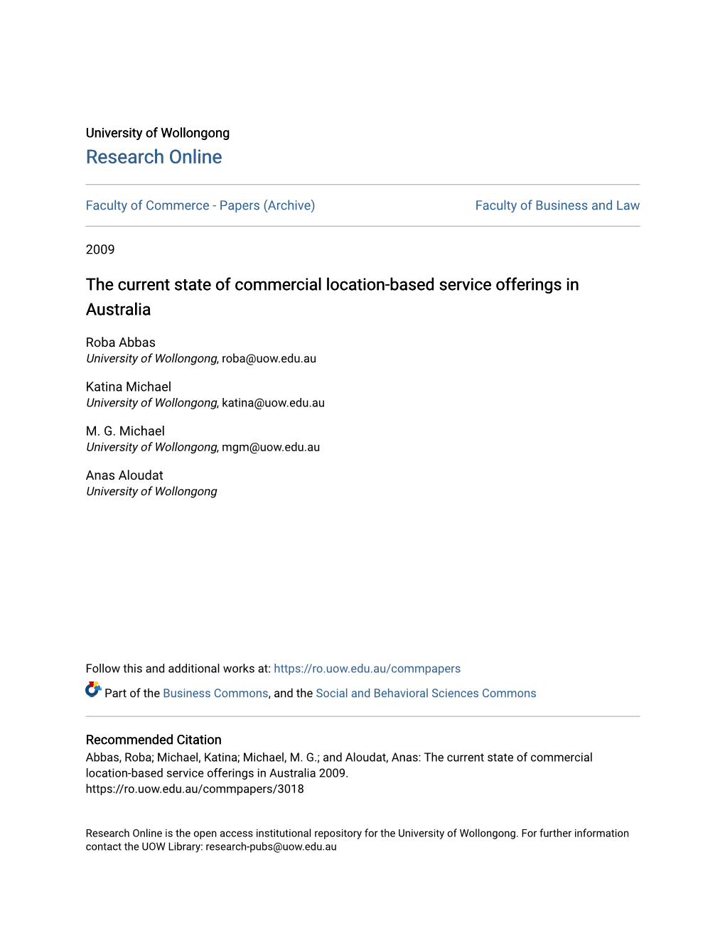 The Current State of Commercial Location-Based Service Offerings in Australia