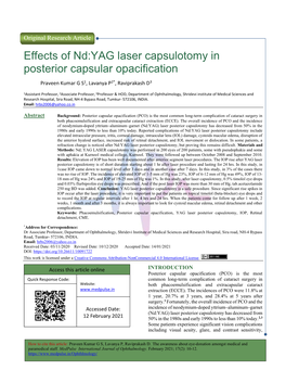 Effects of Nd:YAG Laser Capsulotomy in Posterior Capsular Opacification