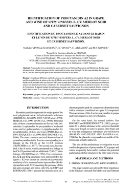 Identification of Procyanidin A2 in Grape and Wine of Vitis Vinifera L. Cv. Merlot Noir and Cabernet Sauvignon