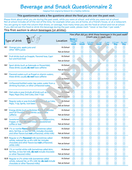 Beverage and Snack Questionnaire 2