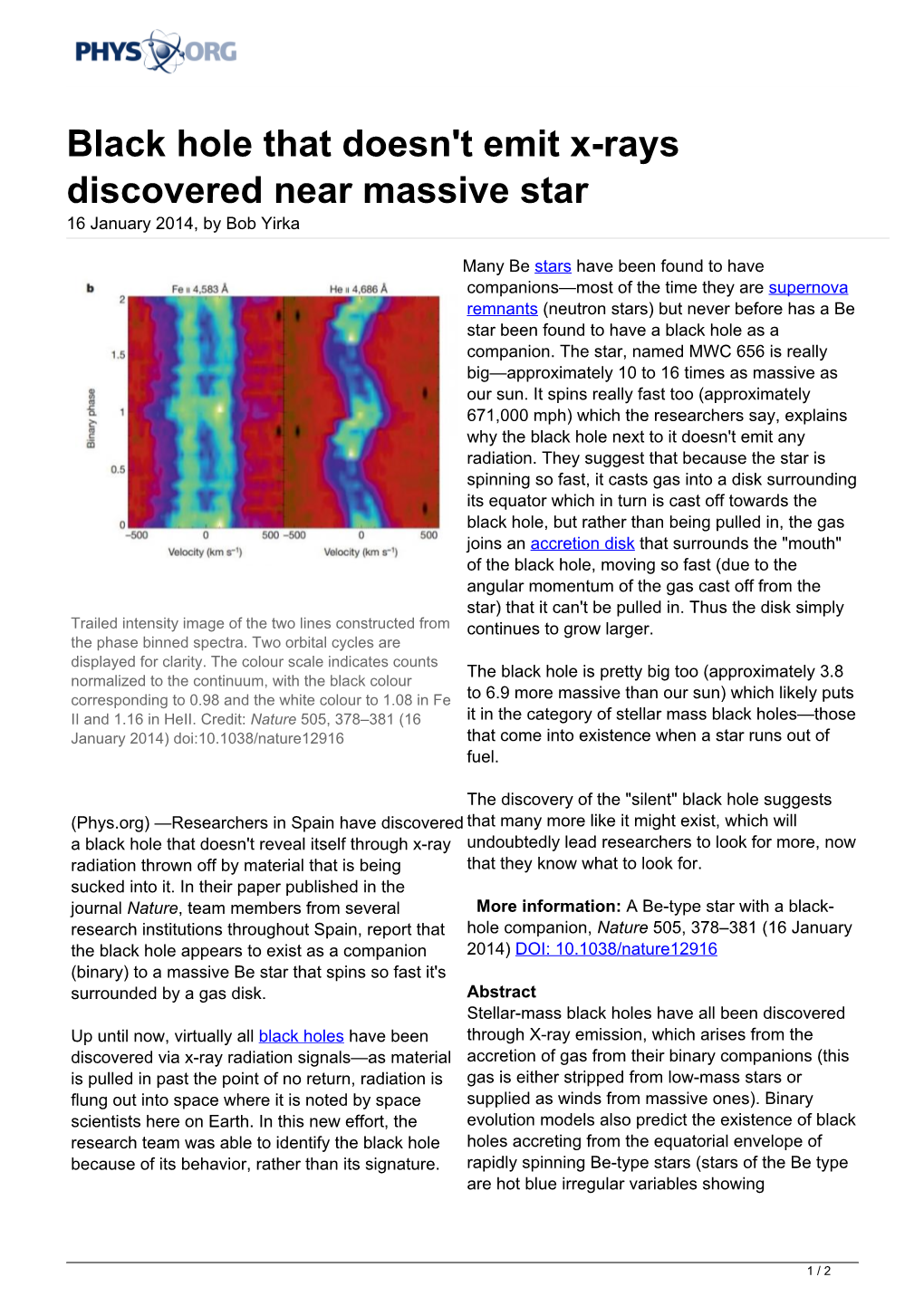 Black Hole That Doesn't Emit X-Rays Discovered Near Massive Star 16 January 2014, by Bob Yirka