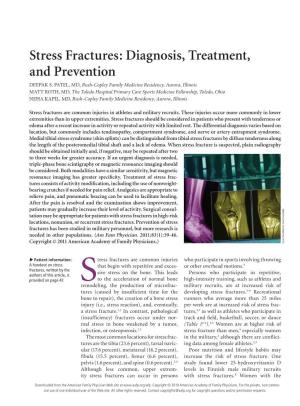 Stress Fractures: Diagnosis, Treatment, and Prevention DEEPAK S