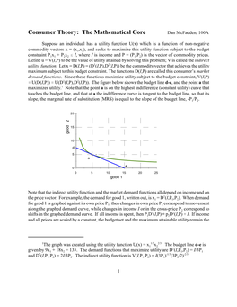 Consumer Theory: the Mathematical Core Dan Mcfadden, 100A