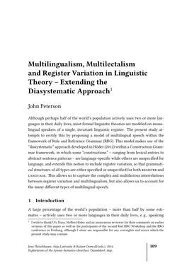 Multilingualism, Multilectalism and Register Variation in Linguistic Theory – Extending the Diasystematic Approach1