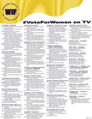Voteforwomen on TV COMEDY SERIES UNSTRUCTURED VARIETY SPECIAL (LIVE) HOSTED NONFICTION Lucia Aniello, Joanna Calo, Jessica Chaffin, J.C