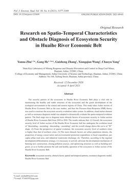 Research on Spatio-Temporal Characteristics and Obstacle Diagnosis of Ecosystem Security in Huaihe River Economic Belt