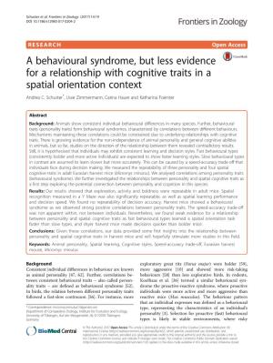 A Behavioural Syndrome, but Less Evidence for a Relationship with Cognitive Traits in a Spatial Orientation Context Andrea C