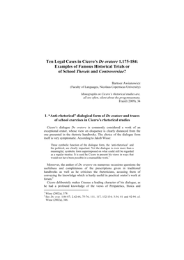 Ten Legal Cases in Cicero's De Oratore 1.175