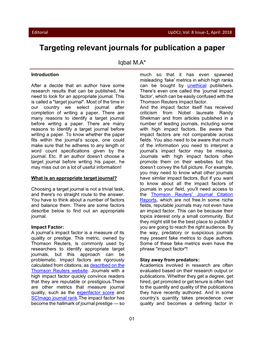 Targeting Relevant Journals for Publication a Paper