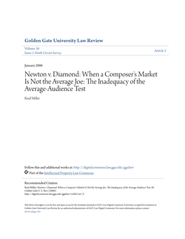 Newton V. Diamond: When a Composer's Market Is Not the Average Joe: the Ni Adequacy of the Average-Audience Test Reid Miller