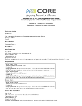 Submission Data for 2017 CORE Conference Re-Ranking Process International Symposium on Theoretical Aspects of Computer Science S