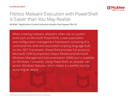 Fileless Malware Execution with Powershell Is Easier Than You May Realize TECHNICAL BRIEF