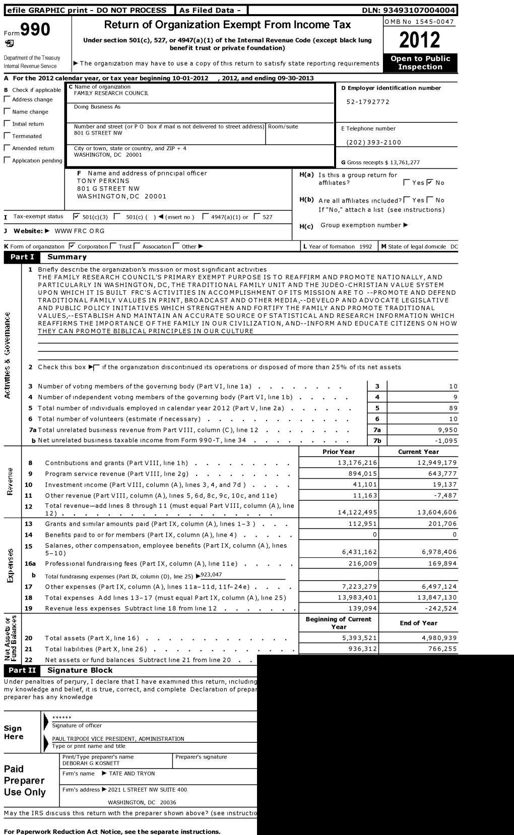 FAMILY RESEARCH COUNCIL F Address Change 52-1792772 Doing Business As F Name Change