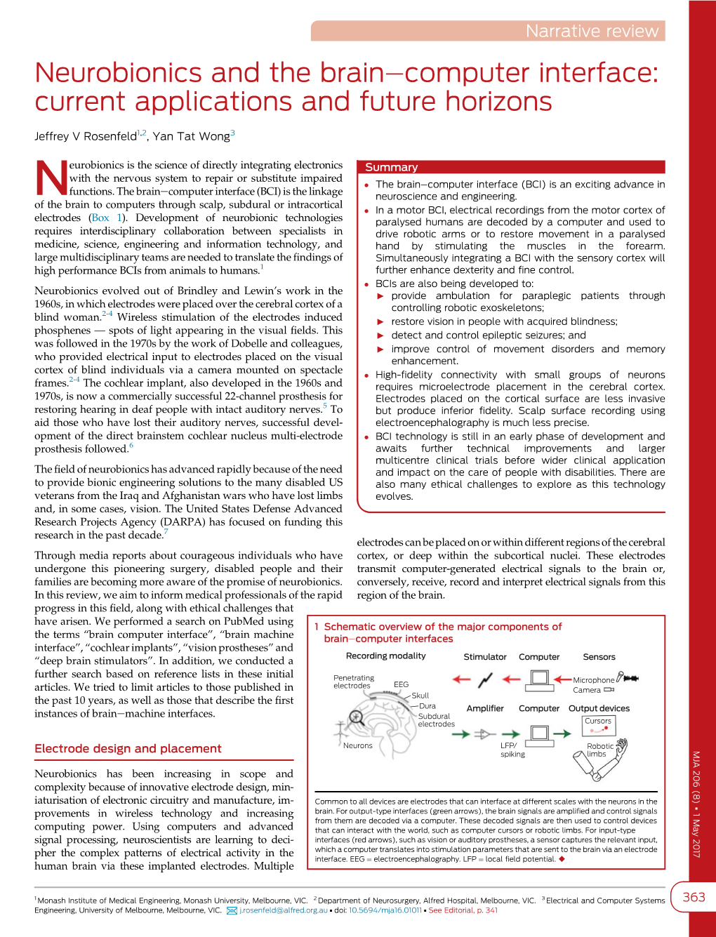 Neurobionics and the Brain-Computer Interface: Current Applications And