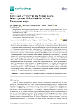 Conotoxin Diversity in the Venom Gland Transcriptome of the Magician’S Cone, Pionoconus Magus