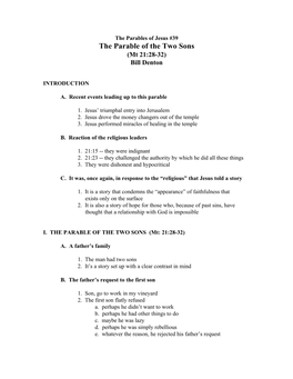 The Parable of the Two Sons (Mt 21:28-32) Bill Denton