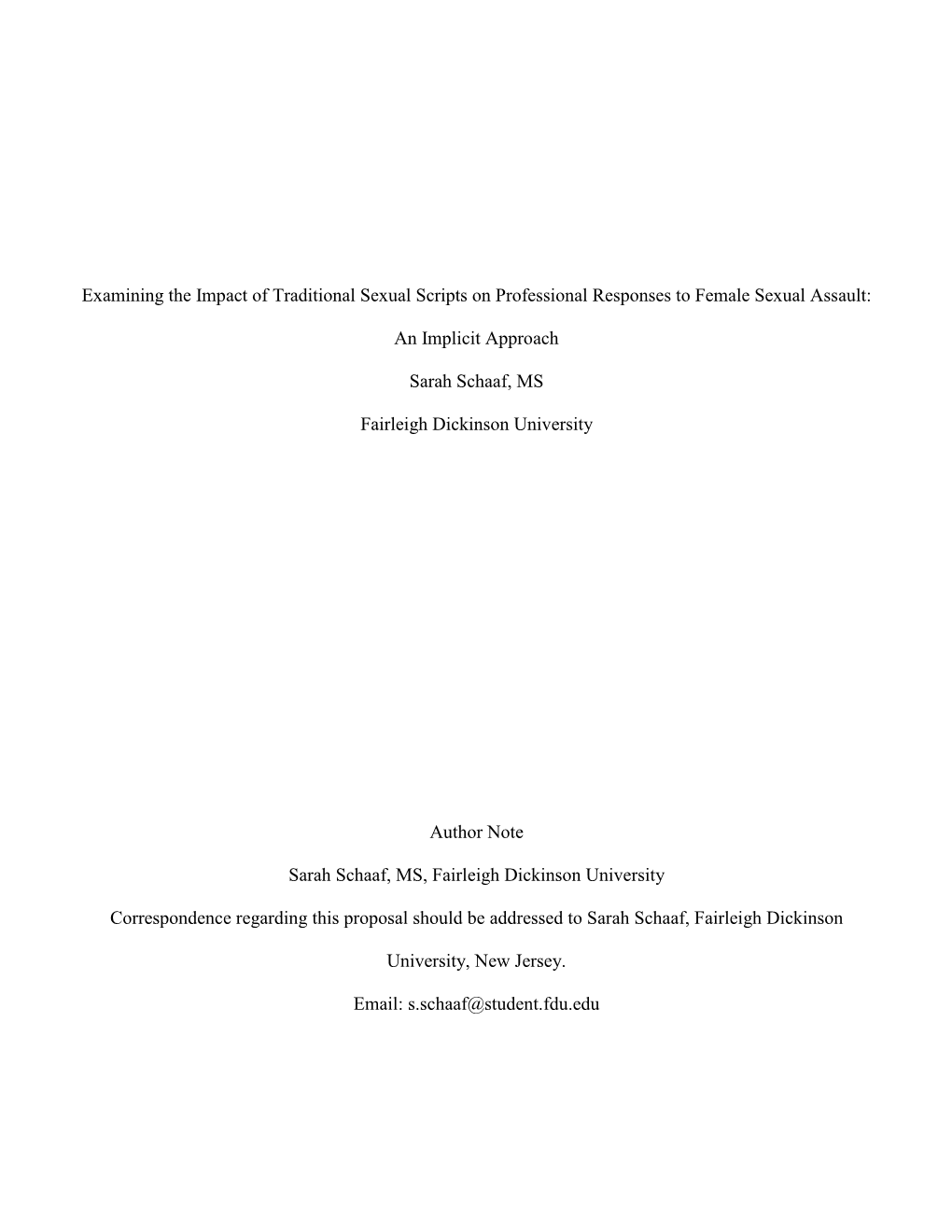 Examining the Impact of Traditional Sexual Scripts on Professional Responses to Female Sexual Assault