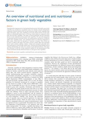 An Overview of Nutritional and Anti Nutritional Factors in Green Leafy Vegetables