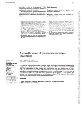 A Treatable Cause of Lymphocytic Meningo- Encephalitis