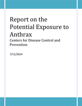 Report on the Potential Exposure to Anthrax Centers for Disease Control and Prevention