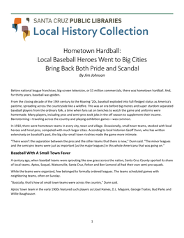 Hometown Hardball: Local Baseball Heroes Went to Big Cities Bring Back Both Pride and Scandal by Jim Johnson