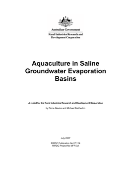 Aquaculture in Saline Groundwater Evaporation Basins