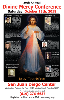 Divine Mercy Conference Saturday, October 13Th, 2018