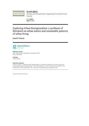 Exploring Urban Bioregionalism: a Synthesis of Literature on Urban Nature and Sustainable Patterns of Urban Living