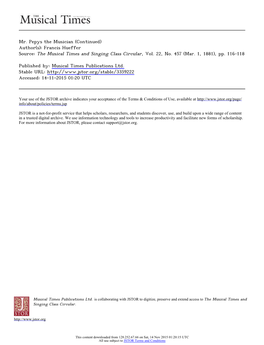 Mr. Pepys the Musician (Continued) Author(S): Francis Hueffer Source: the Musical Times and Singing Class Circular, Vol