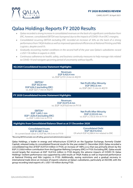 Qalaa Holdings Reports FY 2020 Results •