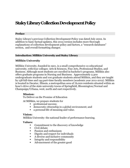 Staley Library Collection Development Policy