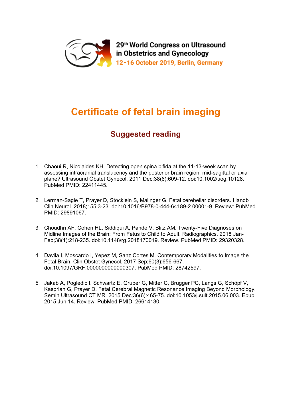 Certificate of Fetal Brain Imaging