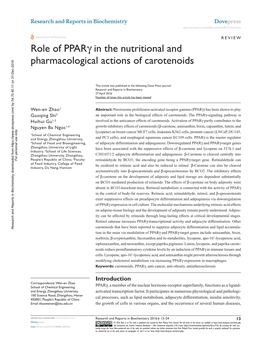 Role of Pparγ in the Nutritional and Pharmacological Actions of Carotenoids