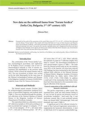 New Data on the Subfossil Fauna from “Forum Serdica” (Sofia City, Bulgaria; 3Rd-19Th Century AD)